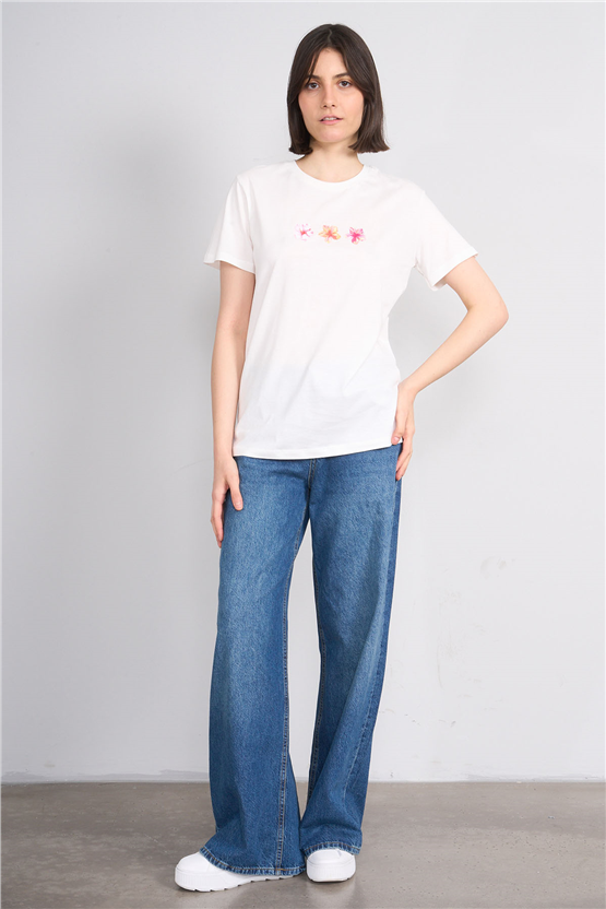 C.K Y26 8888 Fithit Byn B.Yk Regular Baskılı T-shirt Krem