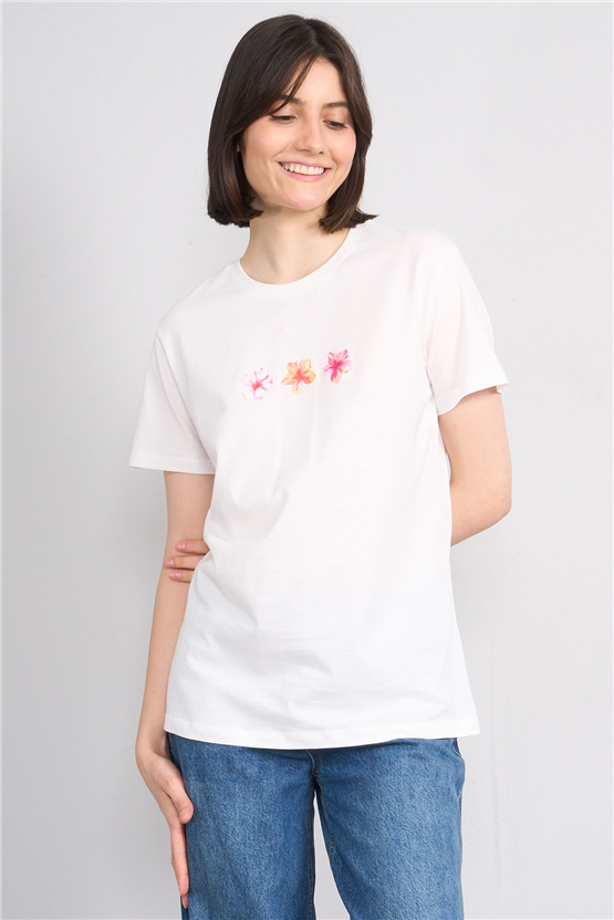 C.K Y26 8888 Fithit Byn B.Yk Regular Baskılı T-shirt Krem