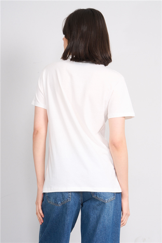 C.K Y26 8888 Fithit Byn B.Yk Regular Baskılı T-shirt Krem