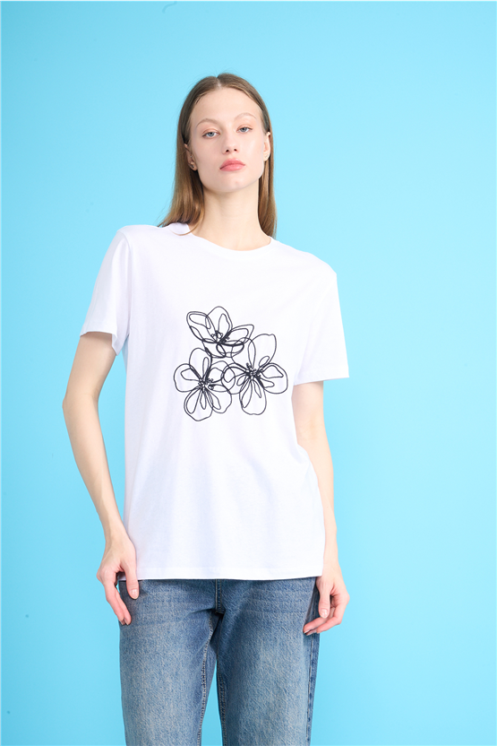 C.K Y26 8903 Fithit Byn B.Yk Regular Nakışlı T-shirt Beyaz