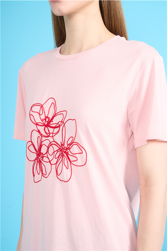 C.K Y26 8903 Fithit Byn B.Yk Regular Nakışlı T-shirt Pudra