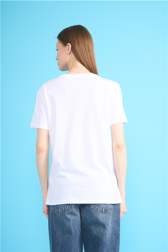 C.K Y26 8903 Fithit Byn B.Yk Regular Nakışlı T-shirt Beyaz