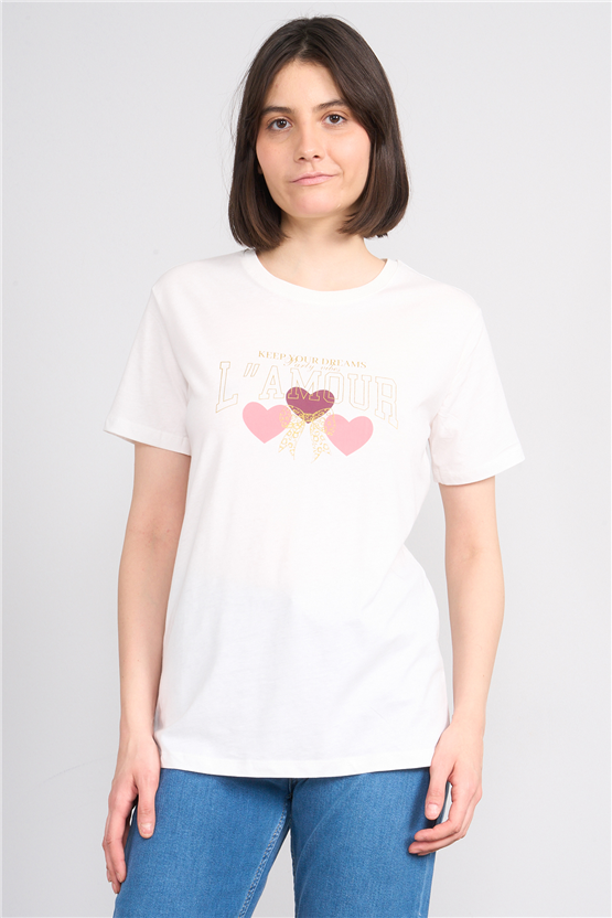 C.K Y26 8904 Fithit Byn B.Yk Regular Baskılı T-shirt Krem