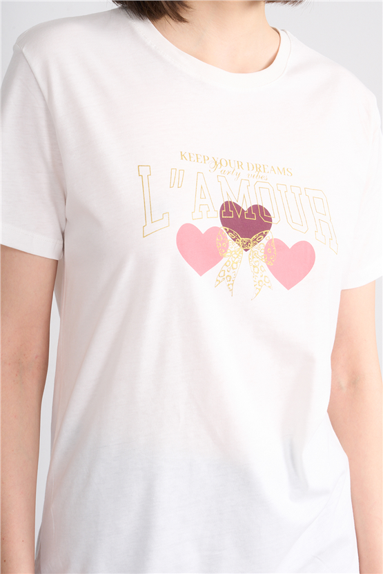 C.K Y26 8904 Fithit Byn B.Yk Regular Baskılı T-shirt Krem