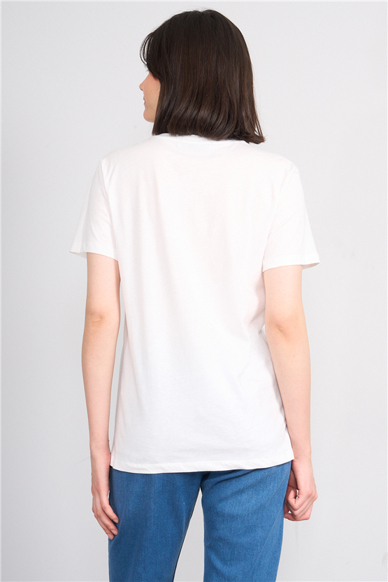 C.K Y26 8904 Fithit Byn B.Yk Regular Baskılı T-shirt Krem