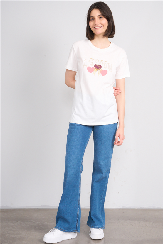 C.K Y26 8904 Fithit Byn B.Yk Regular Baskılı T-shirt Krem