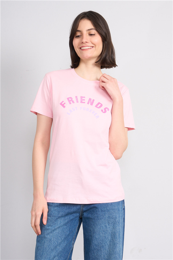 C.K Y26 8908 Fithit Byn B.Yk Regular Baskılı T-shirt A.Pembe
