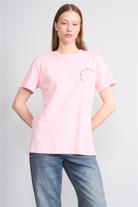 C.K Y26 8910 Fithit Byn B.Yk Regular Baskılı T-shirt U.Pembe