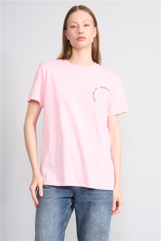 C.K Y26 8910 Fithit Byn B.Yk Regular Baskılı T-shirt U.Pembe