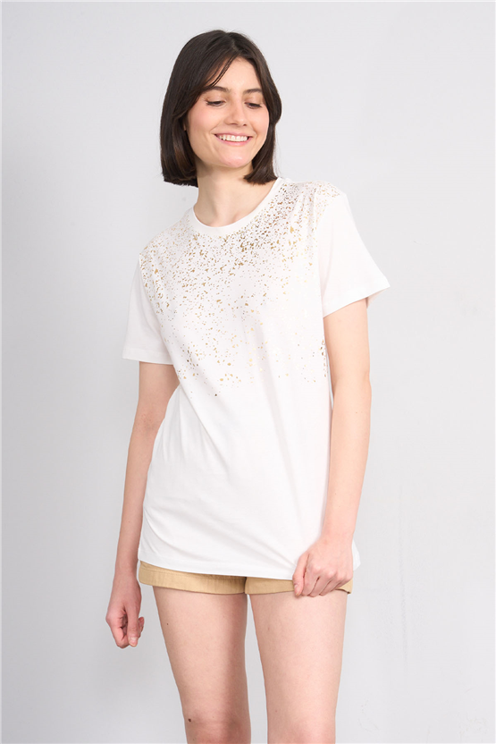 C.K Y26 8923 Fithit Byn B.Yk Regular Baskılı T-shirt Krem