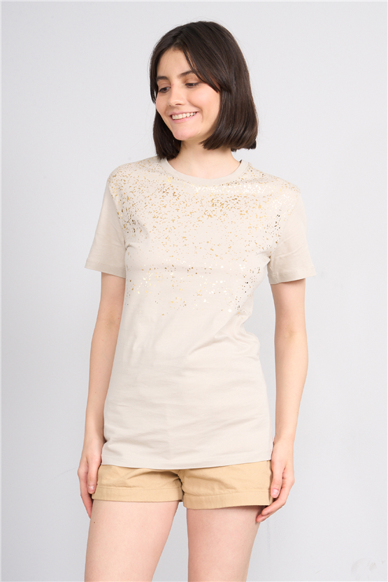 C.K Y26 8923 Fithit Byn B.Yk Regular Baskılı T-shirt Vizon