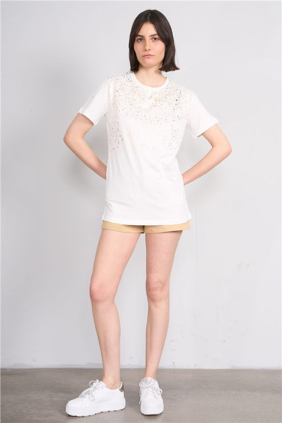 C.K Y26 8923 Fithit Byn B.Yk Regular Baskılı T-shirt Krem