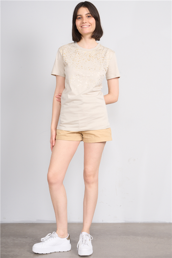 C.K Y26 8923 Fithit Byn B.Yk Regular Baskılı T-shirt Vizon