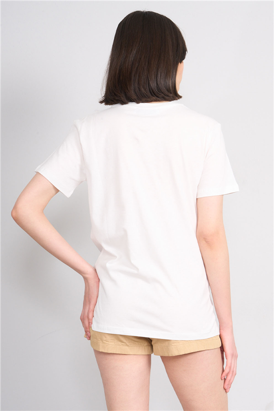 C.K Y26 8923 Fithit Byn B.Yk Regular Baskılı T-shirt Krem