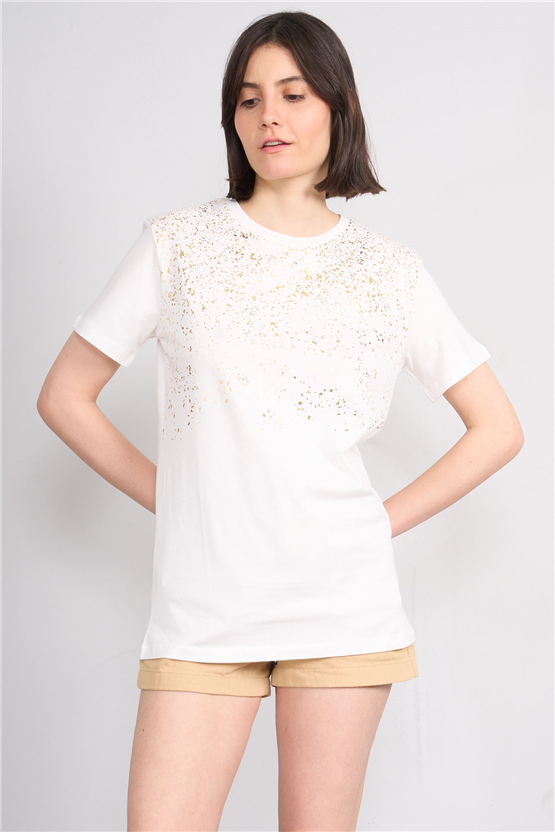 C.K Y26 8923 Fithit Byn B.Yk Regular Baskılı T-shirt Krem