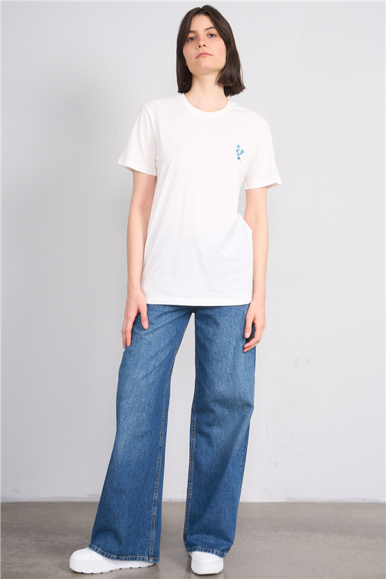 C.K Y26 8925 Fithit Byn B.Yk Regular Nakışlı T-shirt Krem