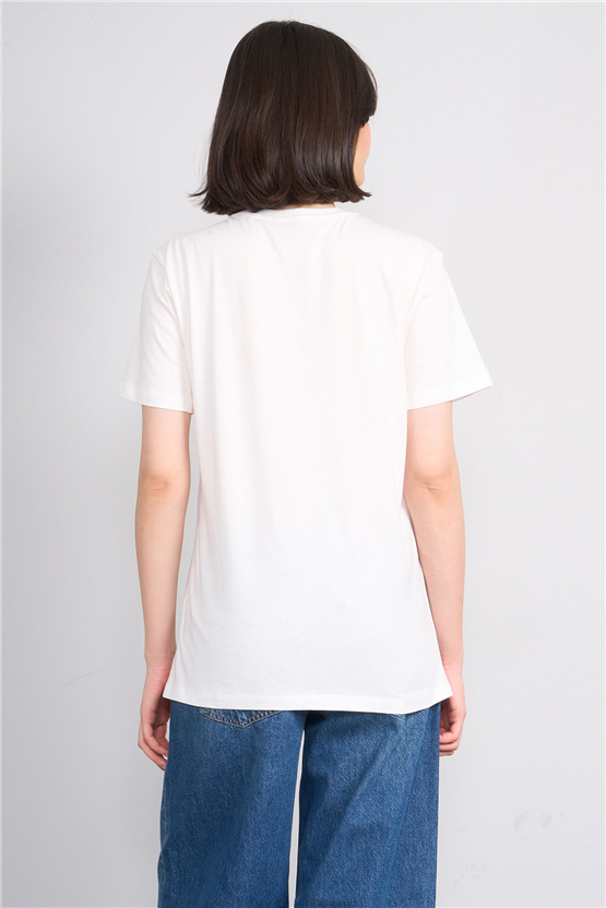 C.K Y26 8925 Fithit Byn B.Yk Regular Nakışlı T-shirt Krem