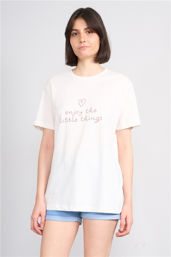 C.K Y26 8943 Fithit Byn B.Yk Regular Baskılı T-shirt Krem