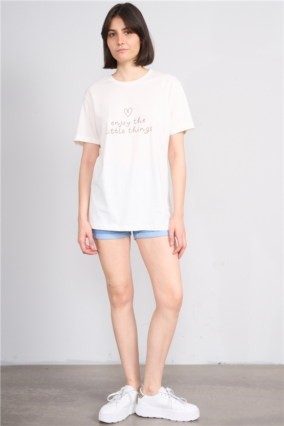 C.K Y26 8943 Fithit Byn B.Yk Regular Baskılı T-shirt Krem