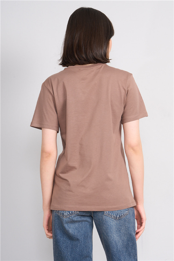 C.K Y26 8947 Fithit Byn B.Yk Regular Nakışlı T-shirt Kakao