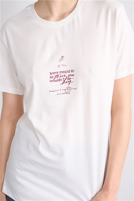 C.K Y26 8947 Fithit Byn B.Yk Regular Nakışlı T-shirt Krem