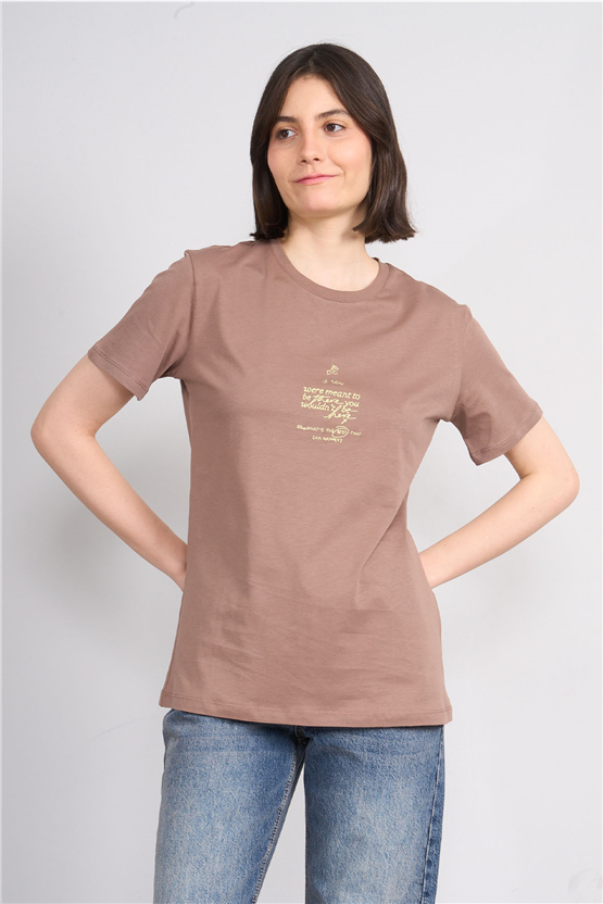 C.K Y26 8947 Fithit Byn B.Yk Regular Nakışlı T-shirt Kakao