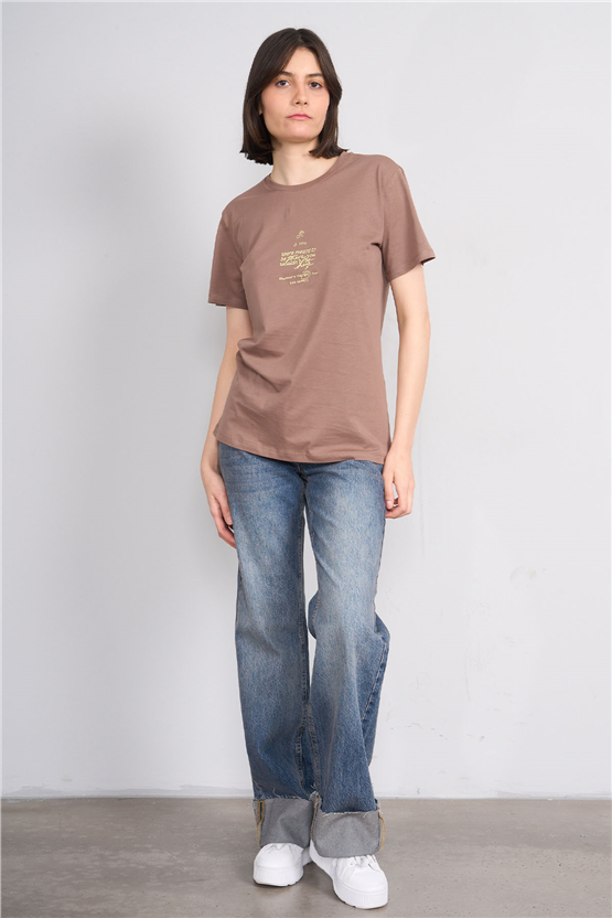C.K Y26 8947 Fithit Byn B.Yk Regular Nakışlı T-shirt Kakao