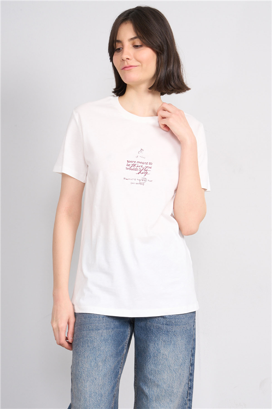 C.K Y26 8947 Fithit Byn B.Yk Regular Nakışlı T-shirt Krem