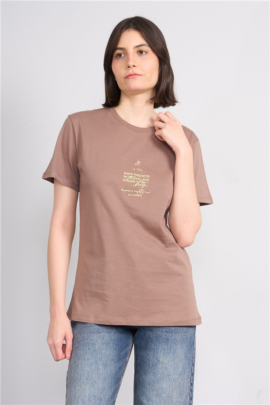 C.K Y26 8947 Fithit Byn B.Yk Regular Nakışlı T-shirt Kakao