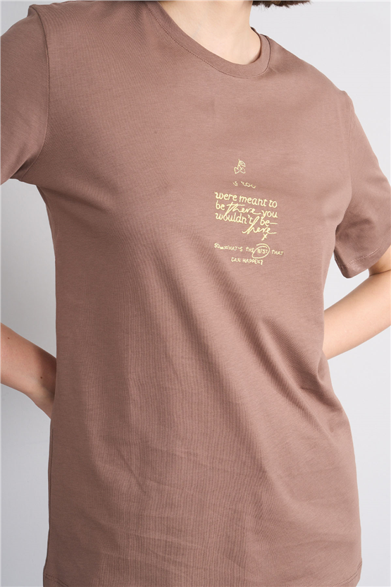 C.K Y26 8947 Fithit Byn B.Yk Regular Nakışlı T-shirt Kakao