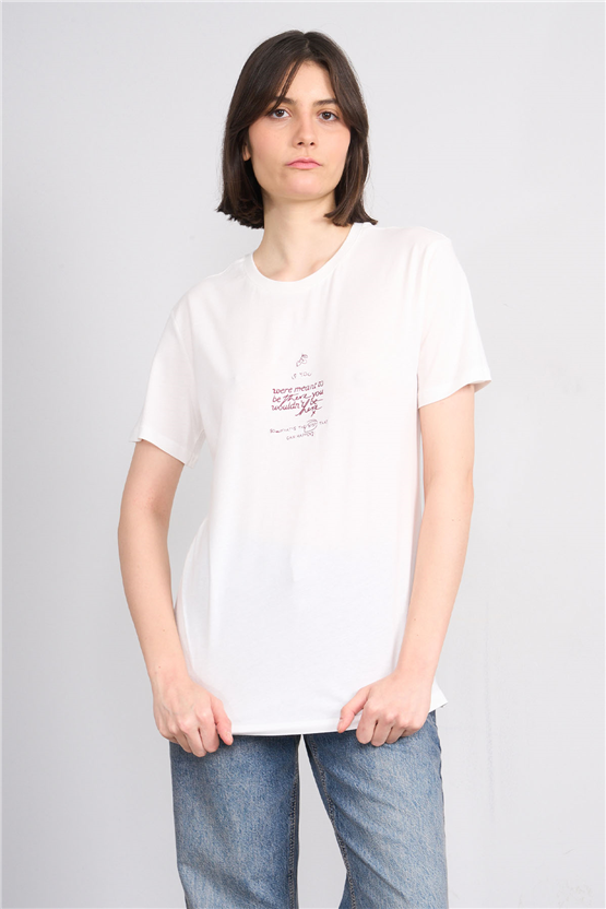 C.K Y26 8947 Fithit Byn B.Yk Regular Nakışlı T-shirt Krem