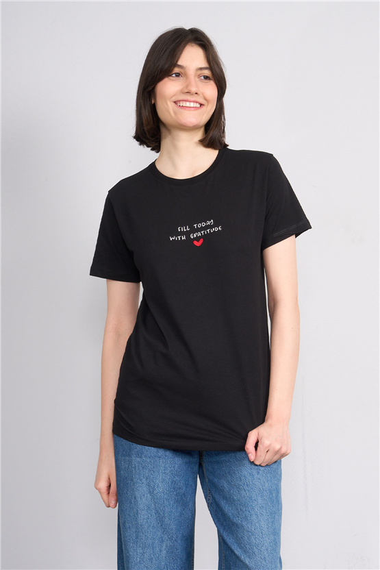 C.K Y26 8949 Fithit Byn B.Yk Regular Nakışlı T-shirt Siyah
