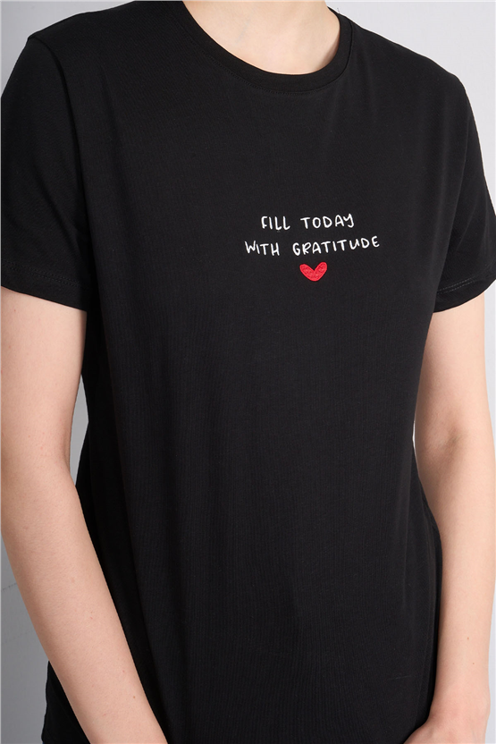 C.K Y26 8949 Fithit Byn B.Yk Regular Nakışlı T-shirt Siyah