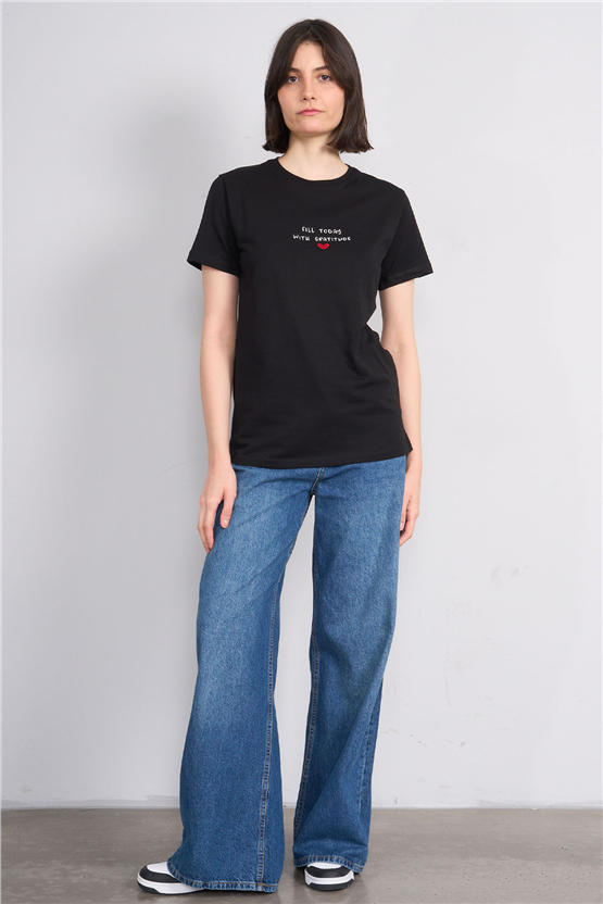 C.K Y26 8949 Fithit Byn B.Yk Regular Nakışlı T-shirt Siyah