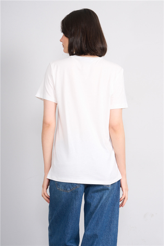 C.K Y26 8949 Fithit Byn B.Yk Regular Nakışlı T-shirt Krem