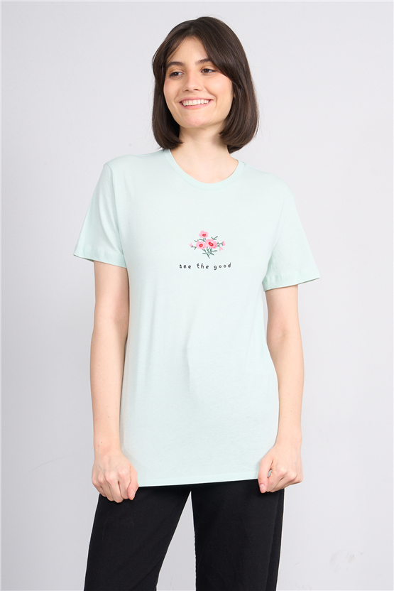 C.K Y26 8950 Fithit Byn B.Yk Regular Nakışlı T-shirt Cagla