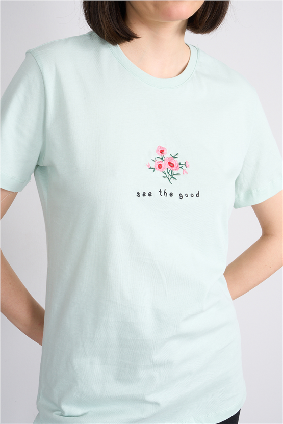 C.K Y26 8950 Fithit Byn B.Yk Regular Nakışlı T-shirt Cagla