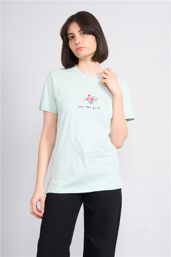 C.K Y26 8950 Fithit Byn B.Yk Regular Nakışlı T-shirt Cagla