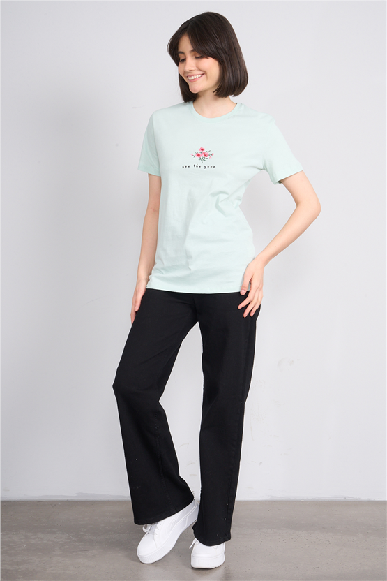 C.K Y26 8950 Fithit Byn B.Yk Regular Nakışlı T-shirt Cagla