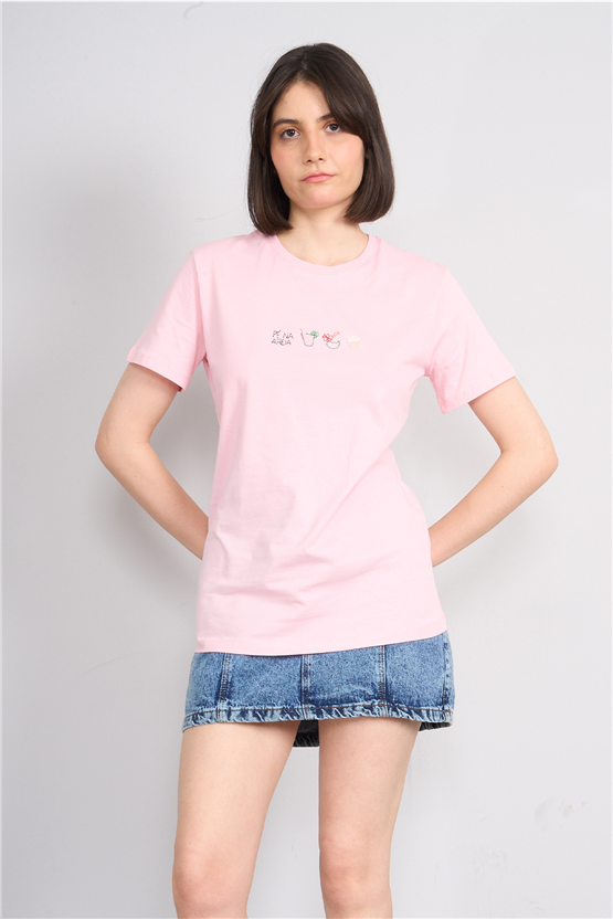 C.K Y26 8951 Fithit Byn B.Yk Regular Nakışlı T-shirt A.Pembe