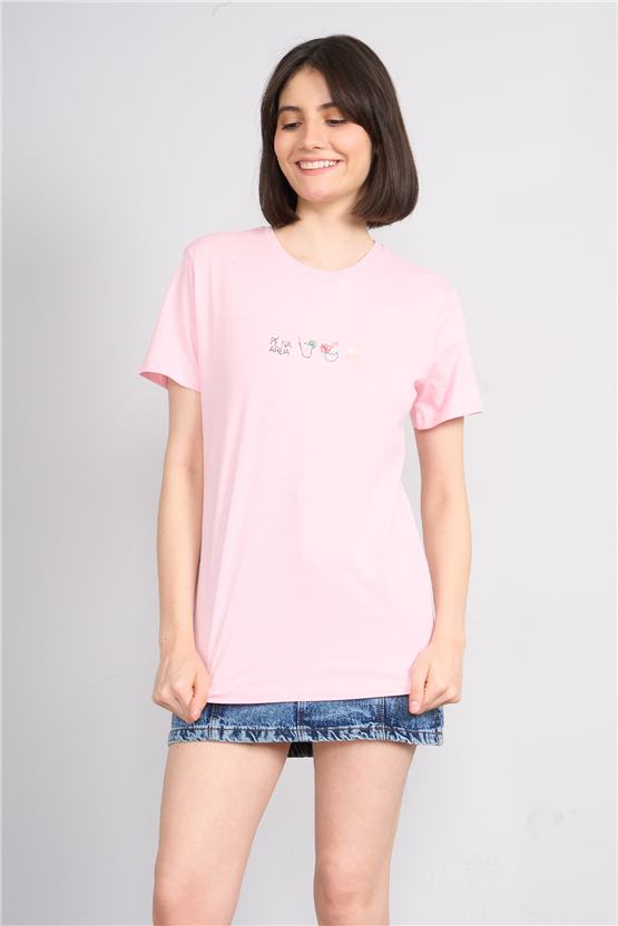 C.K Y26 8951 Fithit Byn B.Yk Regular Nakışlı T-shirt A.Pembe