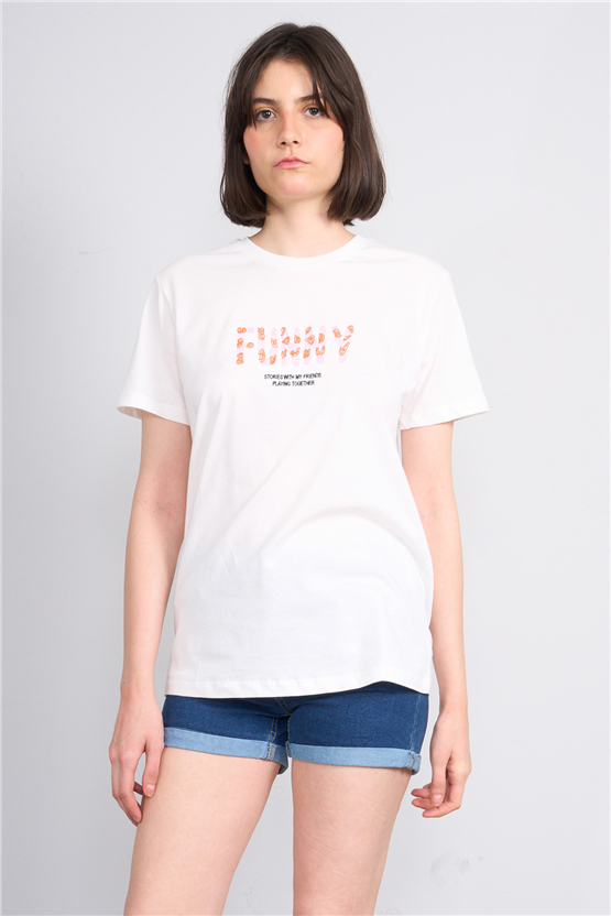 C.K Y26 8952 Fithit Byn B.Yk Regular Nakışlı T-shirt Krem