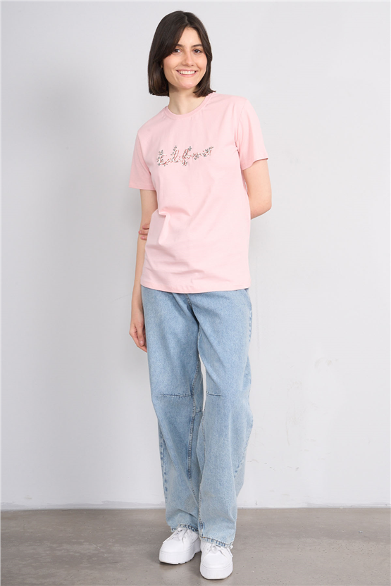 C.K Y26 8954 Fithit Byn B.Yk Regular Nakışlı T-shirt Pudra