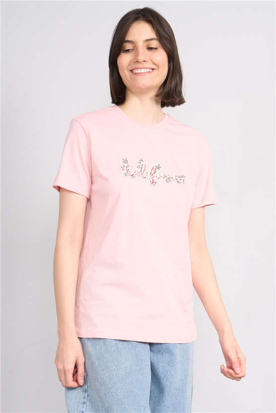 C.K Y26 8954 Fithit Byn B.Yk Regular Nakışlı T-shirt Pudra