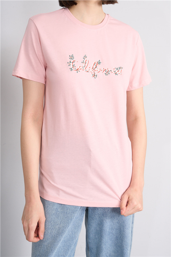 C.K Y26 8954 Fithit Byn B.Yk Regular Nakışlı T-shirt Pudra