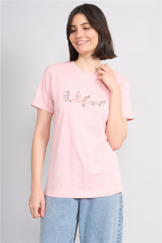 C.K Y26 8954 Fithit Byn B.Yk Regular Nakışlı T-shirt Pudra