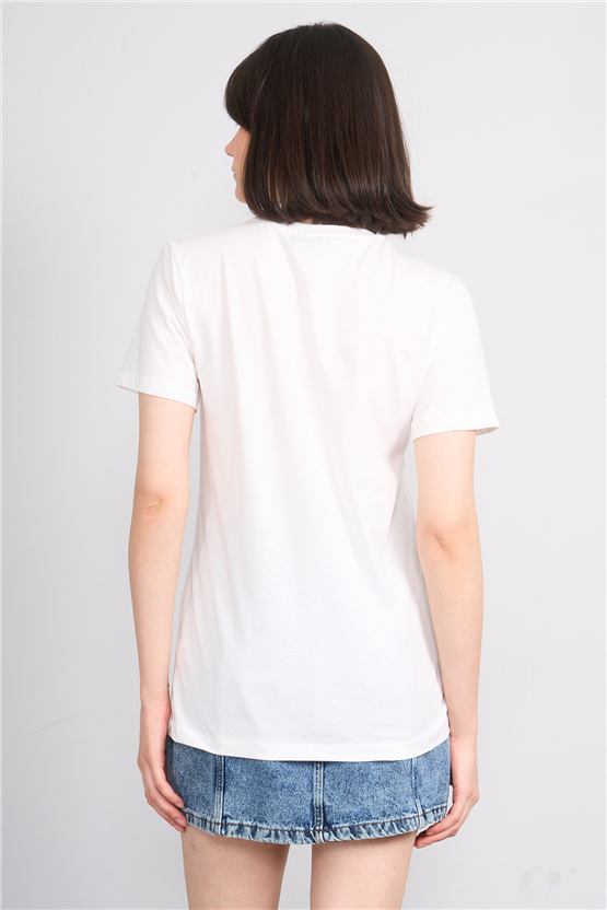C.K Y26 8954 Fithit Byn B.Yk Regular Nakışlı T-shirt Krem