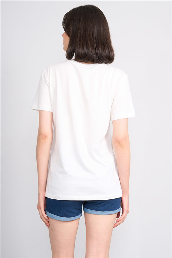 C.K Y26 8959 Fithit Byn B.Yk Regular Nakışlı T-shirt Krem