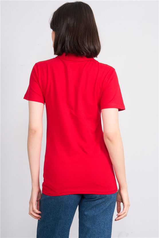 C.K Y26 8961 Cstp Byn Polo Yk. Pıke Nakışlı S.Fıt T-shirt Kırmızı