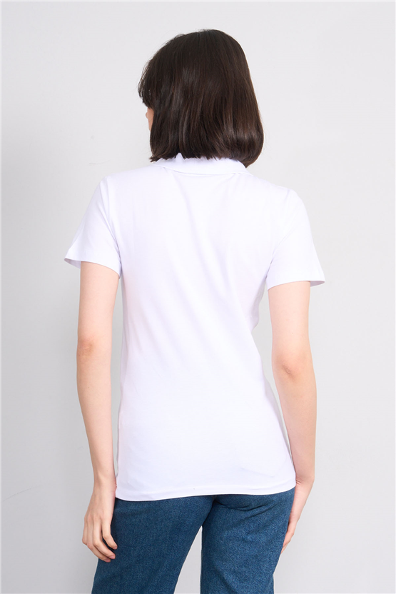 C.K Y26 8961 Cstp Byn Polo Yk. Pıke Nakışlı S.Fıt T-shirt Beyaz